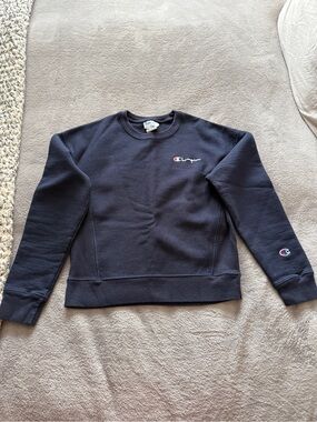 Champion Dark Blue Crewneck Sweatshirt with Embroidered Logos